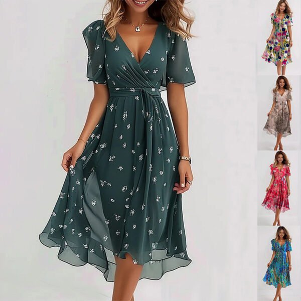 Vestido de gasa estampado de manga corta