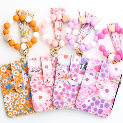 Tarjetero de piel con estampado floral para mujer - Image 5