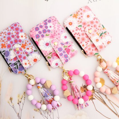 Tarjetero de piel con estampado floral para mujer - Image 3