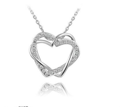 Conjunto de collar y pendientes con corazón de diamantes dobles - Image 3