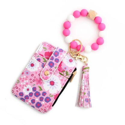 Tarjetero de piel con estampado floral para mujer - Image 2